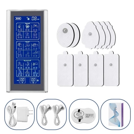 Aparat de Masaj cu Electrostimulare/Fizioterapie SeveShop, Stimulator Dual Channel, 36 Moduri, 20 Niveluri de Intensitate, 10 Electrozi, 36 Programe de Masaj pentru Ameliorarea Durerii, Control Digital, Usor de Folosit pentru Cot, Spate, Umeri, Argintiu - Img 2