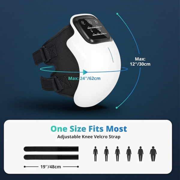 Aparat De Masaj Pentru Genunchi SeveShop®, Cu Compresie Termica, Vibratii, Infrarosu Si Laser, 3 Moduri de Incalzire, 3 Trepte de Vibratie, Ecran Tactil, Curele Reglabile, USB-C Reincarcabil, Pentru Dureri Articulare, Relaxare, Alb Negru - Img 3