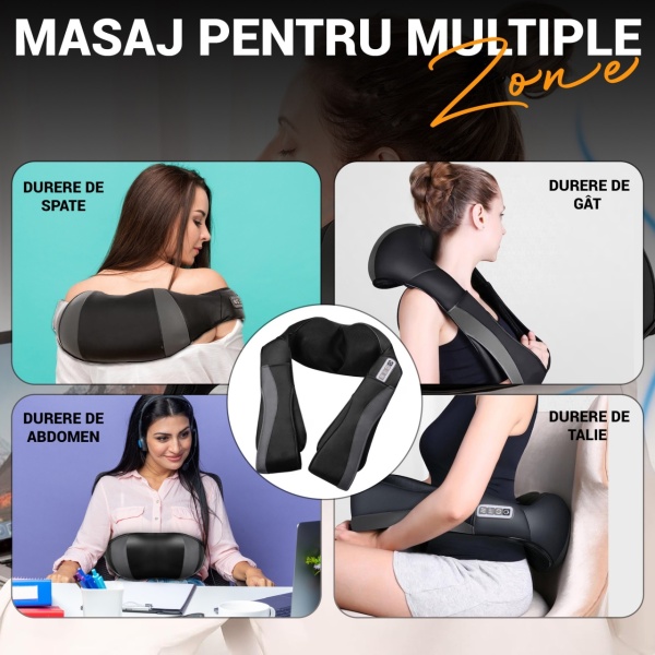 Aparat Profesional pentru Masaj SeveShop, Masaj Shiatsu 3D cu Functie de Caldura, 8 Noduri de Masaj Bidirectionale, Viteze Reglabile, Terapie cu Infrarosu, Design Ergonomic, Pentru Spate, Gat, Umeri, Corp, Negru Obsidian - Img 6