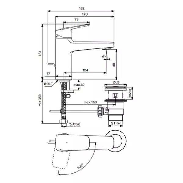 Baterie lavoar cu monocomanda si ventil Ideal Standard Ceraplan BlueStart BD226AA - Img 3