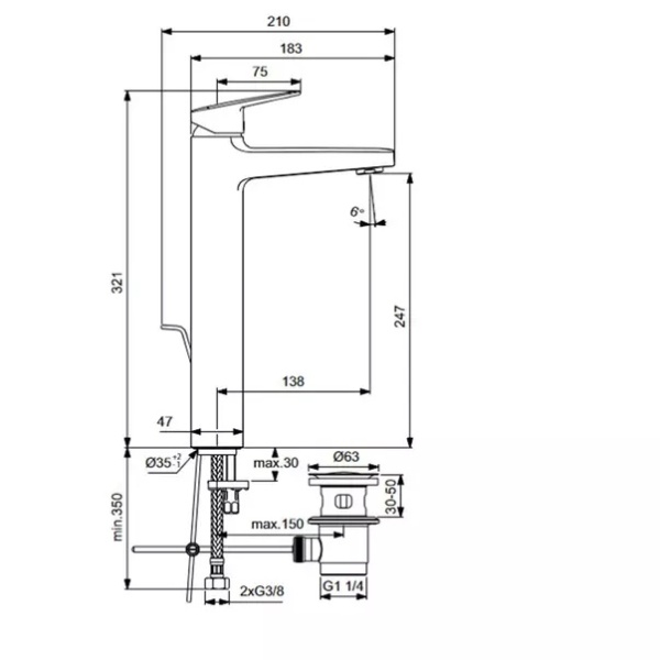 Baterie lavoar inalta cu monocomanda Ideal Standard Ceraplan BlueStart BD277AA - Img 3