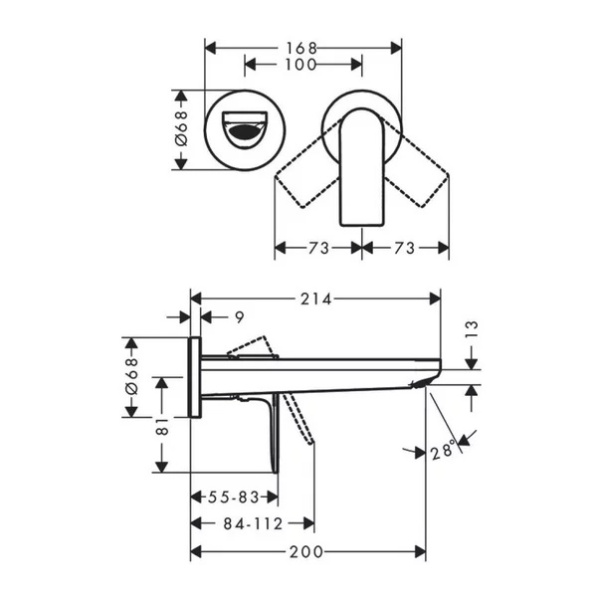 Baterie lavoar incastrata Hansgrohe Rebris E negru mat - Img 2