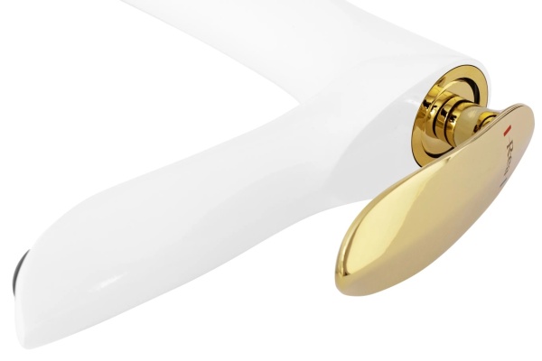 Baterie Lavoar REA ORBIT WHITE GOLD HIGH, Montaj Pe Blat, Capat Fix, Monocomanda, Inaltime 29 Cm, Alb/Auriu - Img 2