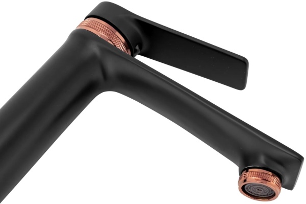 Baterie Lavoar REA VIRAL BLACK ROSE GOLD HIGH, Montaj Pe Blat, Capat Fix, Monocomanda, Inaltime 30.5 Cm, Negru/Rose Glod - Img 2