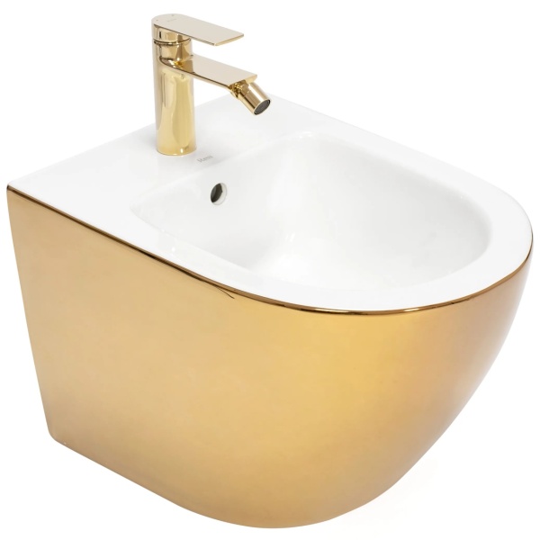 Bideu REA CARLO MINI, 49.5 X 37 X 32.5 Cm, Montaj Suspendat, Ceramica Sanitara, Alb/Auriu - Img 2