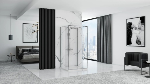 Cabina de dus 100x90x90 cm, Rapid Swing, echipata cu 2 pereti si usa batanta, finisaj Crom - Img 3