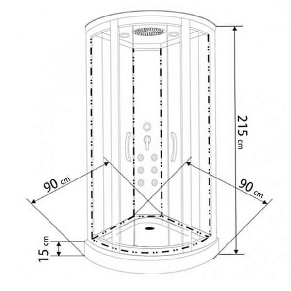 Cabina de dus cu hidromasaj, Cadita Semicirculara, 90x90 cm, Inaltime 215 cm - Img 6
