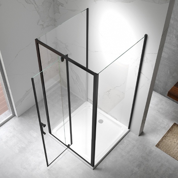 Cabina de dus dreptunghiulara cu 3 pereti din sticla securizata si rame negre KZ23D 100 x 90 cm - Img 3