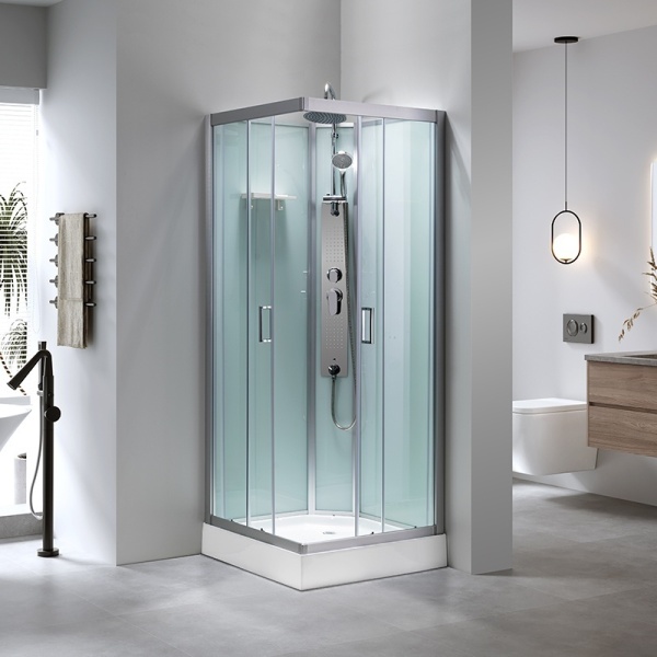 Cabina de dus patrata cu rame cromate si hidromasaj Lisa Brushed Chrome 90 x 90 cm - Img 2