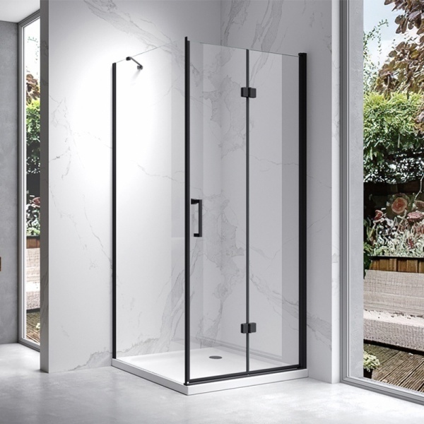 Cabina de dus patrata din sticla securizata 6mm si rame negre KZ20C 90 x 90 cm - Img 3
