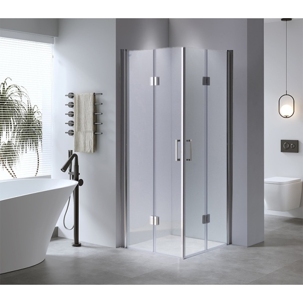 Cabina de dus Patrata KZ1290B, Dimensiune 90x90cm, Culoare Crom+Cada de dus alba ST02B - Img 4