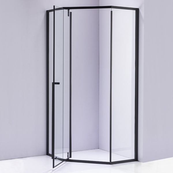 Cabina de dus Pentagonala BS07A, Dimensiune 80x80cm, Culoare Negru + Cadita de dus alba - Img 4