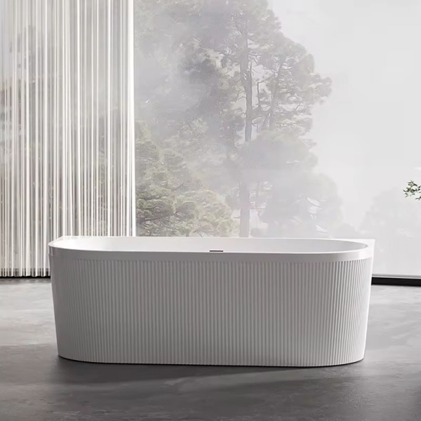 Cada de baie 170x80x58cm, Textura Eleganta si Linii Fine, Montaj pe Perete , Culoare Alb - Img 3