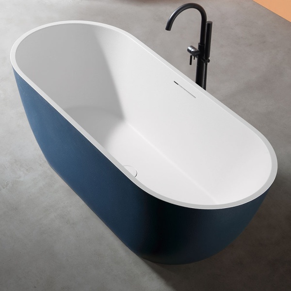 Cada De Baie Freestanding, Design Modern 170x75x60cm, Strat Abraziv, Culoare Prussian Blue/White - Img 3