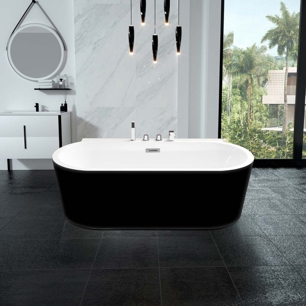 Cada de baie freestanding interior alb, exterior negru, cu baterie cromata inclusa, dimensiuni 170X80X59CM - Img 2