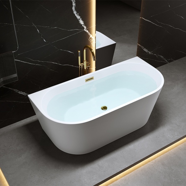 Cada de baie LENA 527C, Dimensiune 160x75cm, Culoare Alb, Deversor Auriu - Img 3