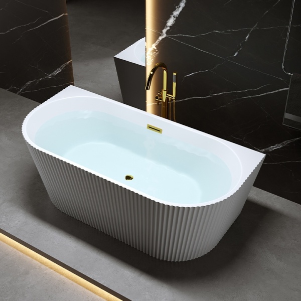 Cada de baie suport CARLO 517C, Dimensiune 160x75cm, Culoare Alb, Deversor Auriu - Img 2