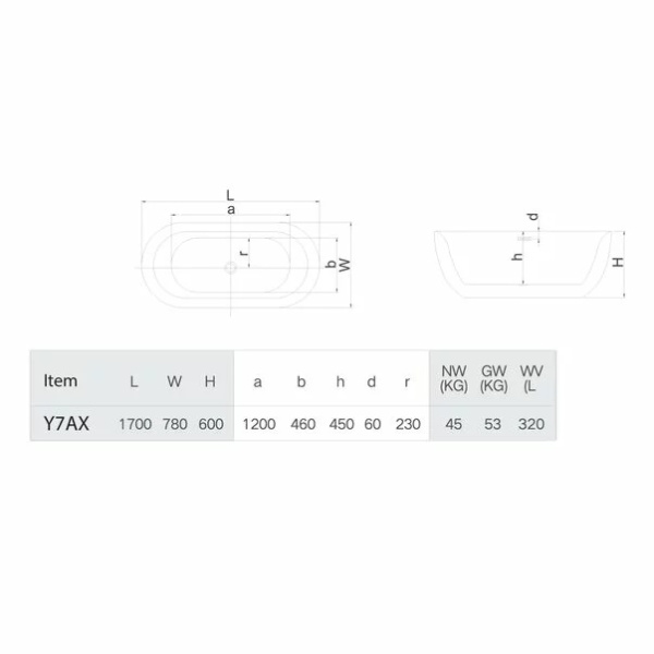 Cada Freestanding Hatria Tiberis 170 cm ovala cu instalatie scurgere - Img 3