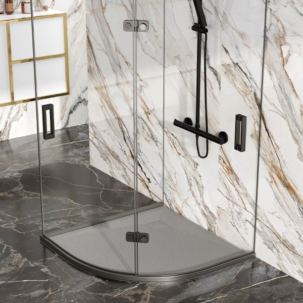 Cadita de dus ALBA semirotunda, Dimensiune 90x90cm, Culoare Gri - Img 2