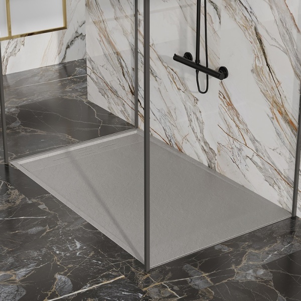 Cadita de dus DEKO Slim, Structura de piatra 100x90cm, Culoare Gri - Img 6