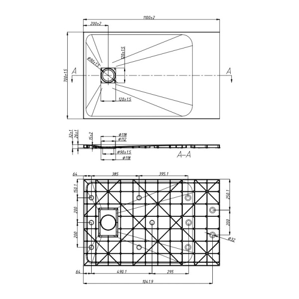 Cadita de dus dreptunghiulara slim imitatie piatra Riko 110 x 70 cm gri - Img 12