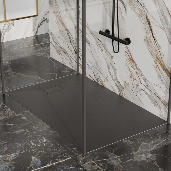 Cadita de dus JUKO Slim Dreptunghiulara, 90x80cm, Structura de piatra, Culoare Negru - Img 4