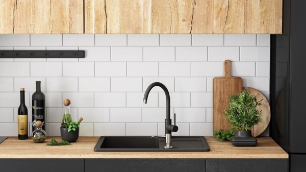 Chiuveta Bucatarie Pro GRANIT DAG BLACK, Dimensiuni 43.5 x 75 x 15 cm, 1 Cuva, Picurator Reversibil, Incastrabila, Forma Dreptunghiulara, Negru - Img 3