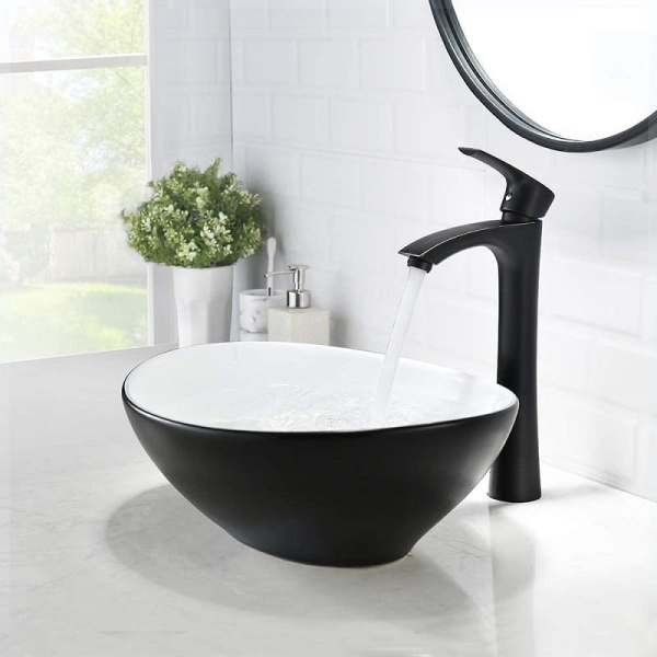 Chiuveta De Blat PRO VERA, 40.5x33x 14 Cm, Montaj Pe Blat, Design Deosebit, Forma Rotunda, Ceramica Sanitara, Alb / Negru - Img 3