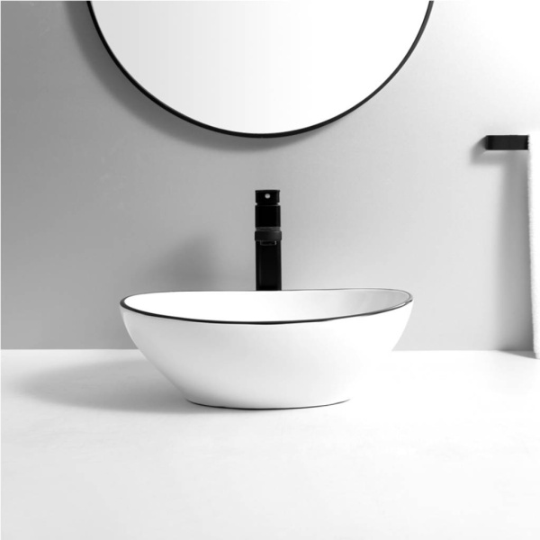 Chiuveta de blat PRO VERA Black Edge, Dimensiuni 40.5 x 33 x 14 cm, Forma Ovala, Ceramica sanitara, Alb/Negru - Img 2