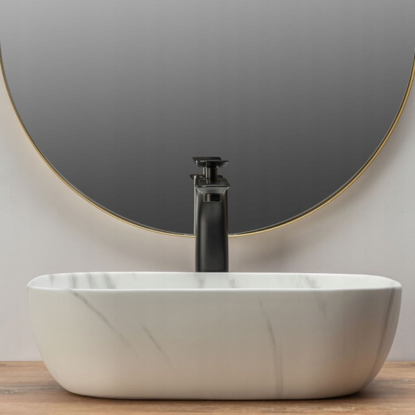 Chiuveta de blat REA BELINDA MARBLE Mat, Dimensiuni 46 cm x 32 x 12.5 cm, Ceramica Sanitara,fara gaura baterie, Gri - Img 5
