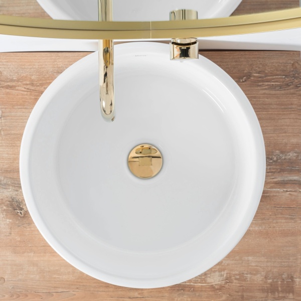 Chiuveta de blat REA Helen, 34.1x48.3 X 14.5 cm, Montaj Pe Blat, Design Deosebit, Ceramica Sanitara, Auriu / Alb - Img 4