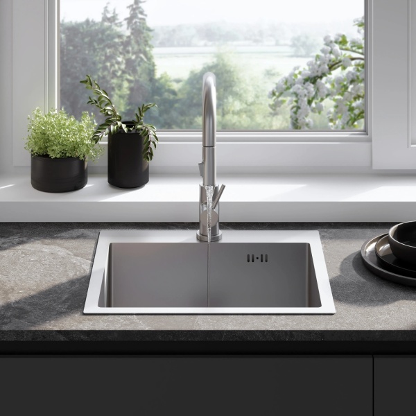 Chiuveta de bucatarie LEO, Model Modern 500x450Mm, Culoare Brush Nickel - Img 7