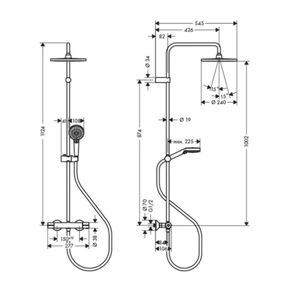 Coloana de dus cu baterie termostatata negru mat Hansgrohe Vernis Blend 240 S cu 2 functii - Img 2