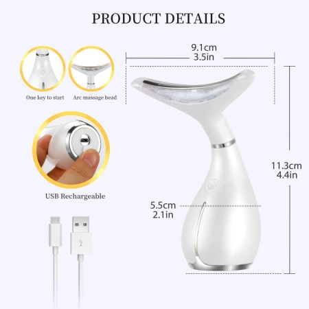 Dispozitiv Facial 3 in 1 pentru Hidratare, Eliminarea Ridurilor si Regenerarea Pielii, Actiune Tripla cu Lumina Led, Functie Thermo si Vibratie, pentru Fata, Gat, Decolteu si Maini - Img 3