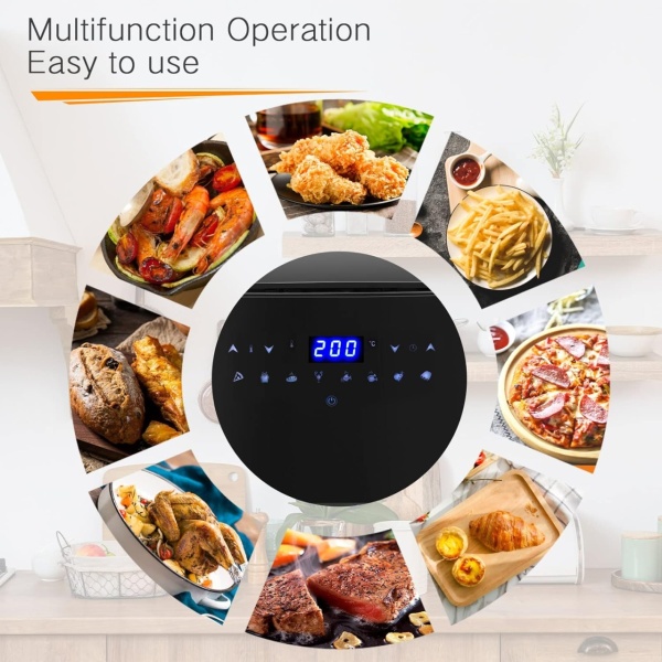 Friteuza cu Aer Cald, Fara Ulei, SeveShop® Air Fryer, Capacitate 5.5L, Ecran Tactil Digital, 8 Programe Presetate, Timer 60 Minute, Functie de Mentinere a Temperaturii, Oprire Automata, Putere 1400W, Negru - Img 3