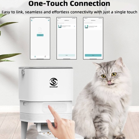 Hranitor Automat SeveShop WiFi, Inregistrare Audio, Functie Dozator pentru Caini si Pisici, Sunet Hranire, Programabil, Capacitate 4L, Control prin App, Usor de Curatat, Rezistent, Ideal pentru Toate Taliile, Alb Uni - Img 5
