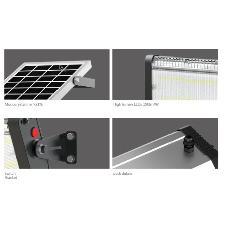 Lampa Solara De Exterior LED, NeoSimply, 3000 Lumens, Echivalent 300W incandescent, 30 led-uri, IP65, cu 3 moduri smart de operare, telecomanda si panou solar detasat prin cablu (4m) - Img 5