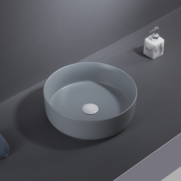 Lavoar De Blat PRO VERONA, Dimensiuni 36 X 36 X 12 Cm, Forma Rotunda, Ceramica Sanitara, Gri Inchis - Img 6