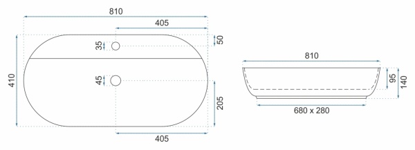 Lavoar De Blat REA AURA 81, Dimensiuni 81 X 41 X 14 Cm, Montaj Pe Blat, Forma Ovala, Ceramica Sanitara, Alb - Img 4