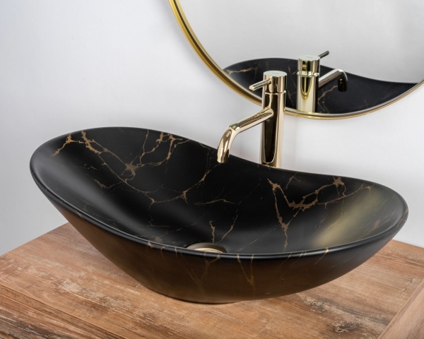Lavoar De Blat REA ROYAL 60, Dimensiuni 60.5 X 36 X 16 Cm, Forma Ovala, Ceramica Sanitara, Negru - Img 2