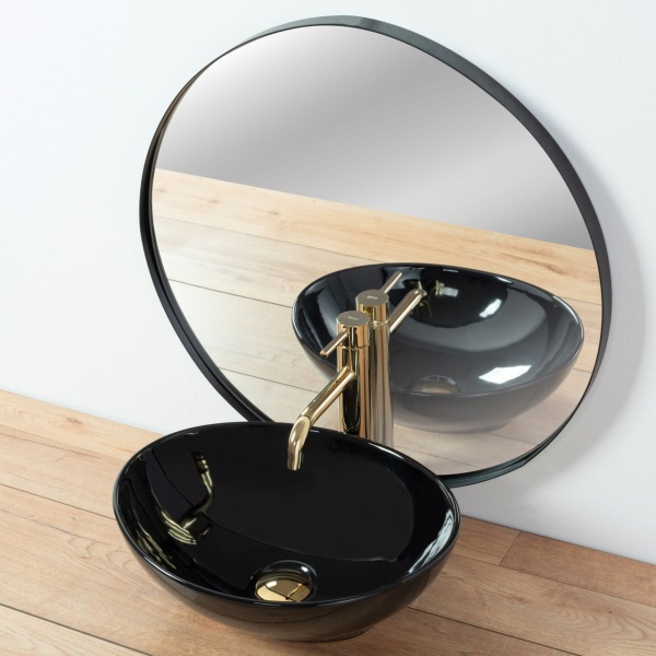 Lavoar De Blat REA SOFIA, Dimensiuni 41 X 34.5 X 15 Cm, Montaj Pe Blat, Design Deosebit, Forma Ovala, Ceramica Sanitara, Negru - Img 4