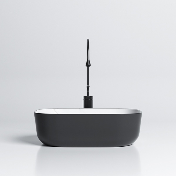 Lavoar pe Blat, Milo, Marmura Ceramica Alb cu Model Marmura Interior-Negru Mat Exterior , Dreptunghiular 45,5 x 32,5 x 13,5 cm - Img 7