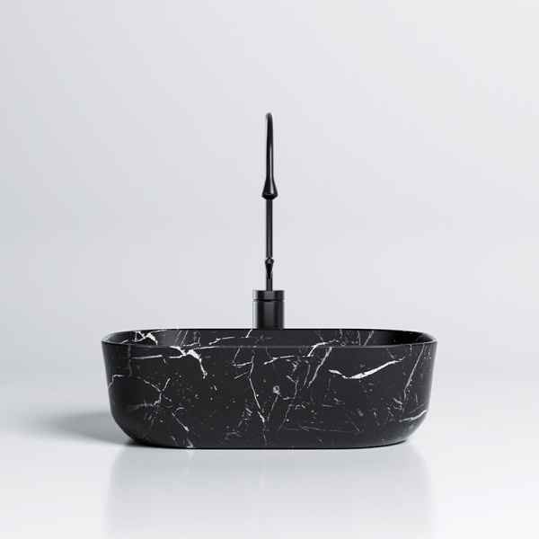 Lavoar pe Blat, Milo, Marmura Ceramica Negru Mat cu Model Alb , Dreptunghiular 45,5 x 32,5 x 13,5 cm - Img 8