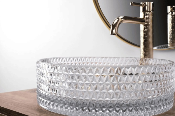Lavoar pe blat REA Cristal Transparent,diametrul 35,5 x 11,5 cm - Img 3