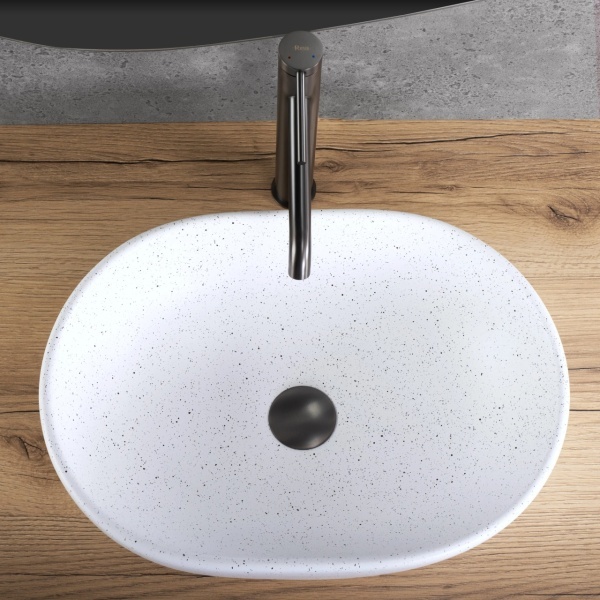 Lavoar pentru blat oval finisaj mat Amelia WARM imitatie piatra - Img 5