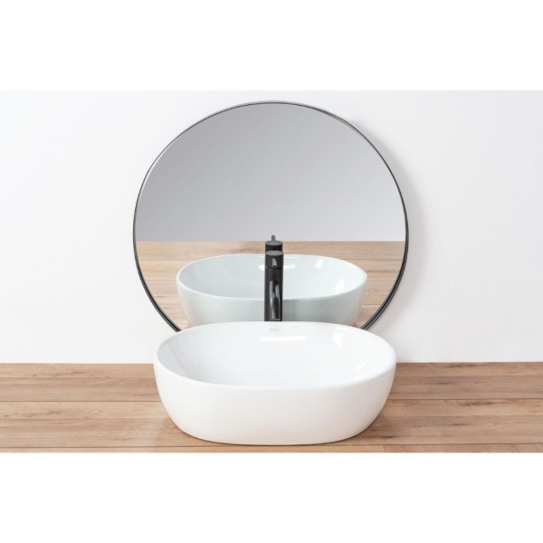 Lavoar REA AMELIA White, oval, 48x34.5 cm, montaj pe blat, ceramica sanitara, fara gaura baterie, Alba - Img 3