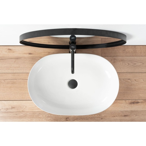 Lavoar REA CLEO White, oval, 60.5x40.5 cm, montaj pe blat, ceramica sanitara, fara gaura baterie, Alba - Img 3