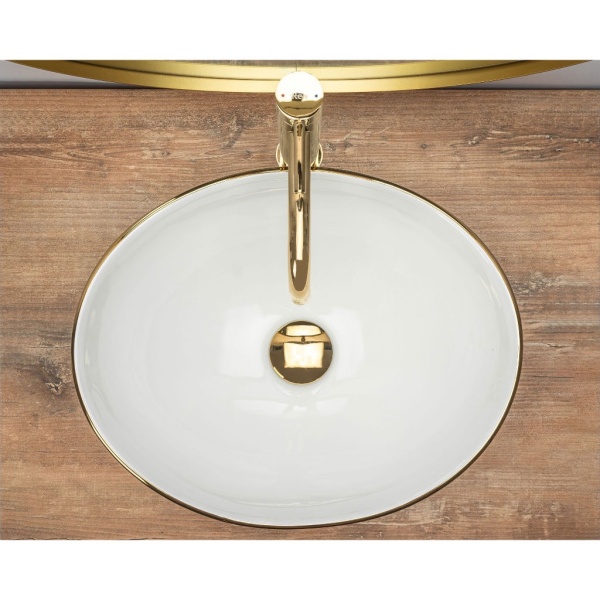 Lavoar REA Sofia Gold Edge, 41x34.5x15 cm, montaj pe blat, design deosebit, ceramica sanitara, Alb - Img 5