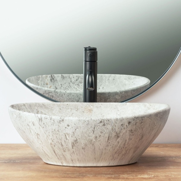 Lavoar REA Sofia Light Stone, 41x34.5x15 cm, montaj pe blat, design deosebit, ceramica sanitara, Gri - Img 5