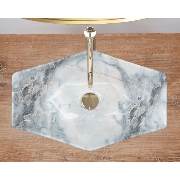 Lavoar REA VEGAS Granit Shiny, 57x37x12cm, montaj pe blat, design deosebit, ceramica sanitara, Gri - Img 3